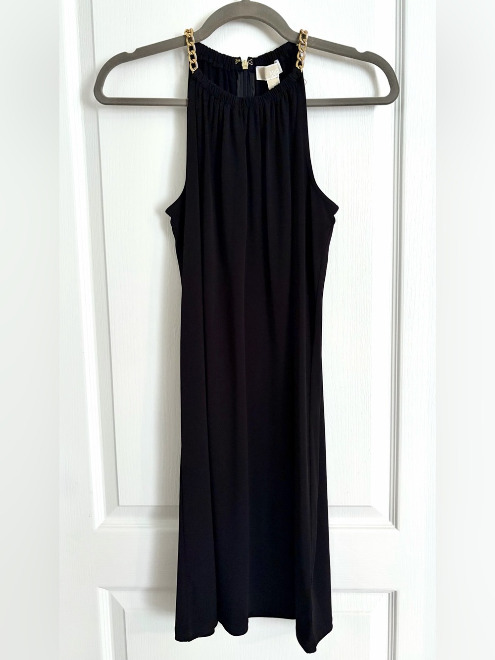 Michael Kors Black Sleeveless Halter Mini Dress with Gathered Neck
